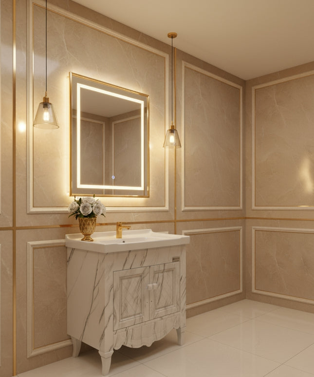 Luxury Vanity Set: Marble Wall With Elegant Design