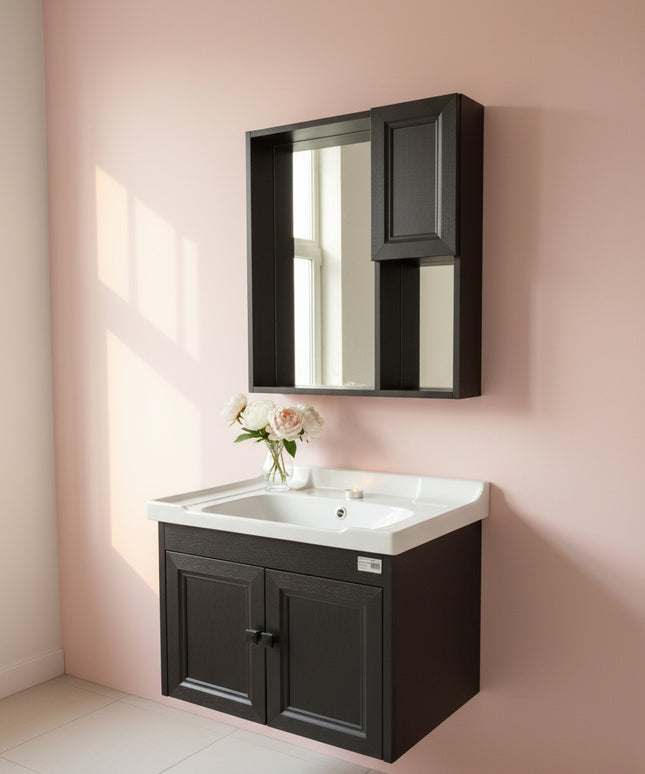 Chic Black Floating Vanity & Mirror
