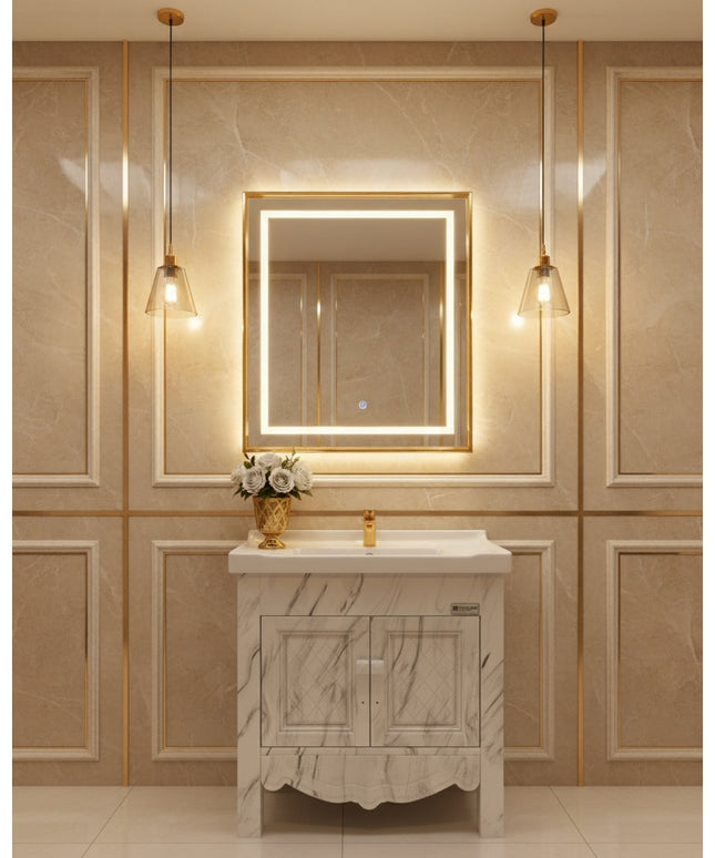 Luxury Vanity Set: Marble Wall With Elegant Design