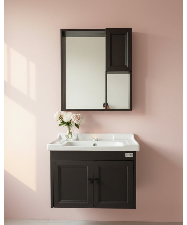 Chic Black Floating Vanity & Mirror